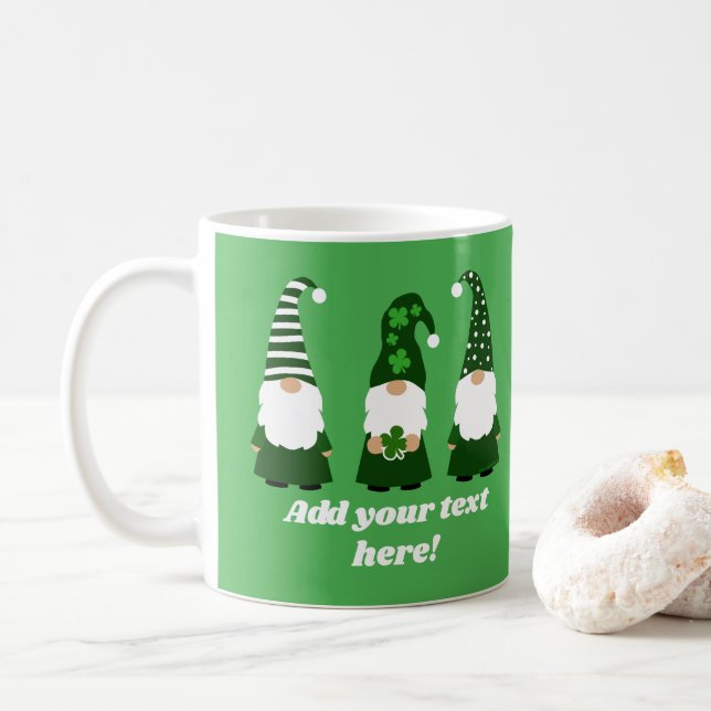 St Patricks Day Gnomes Cute Personalized Coffee Mug (With Donut)