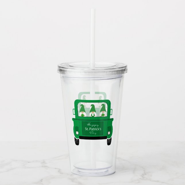 St. Patrick's Day Gnomes in Truck Acrylic Tumbler (Front)