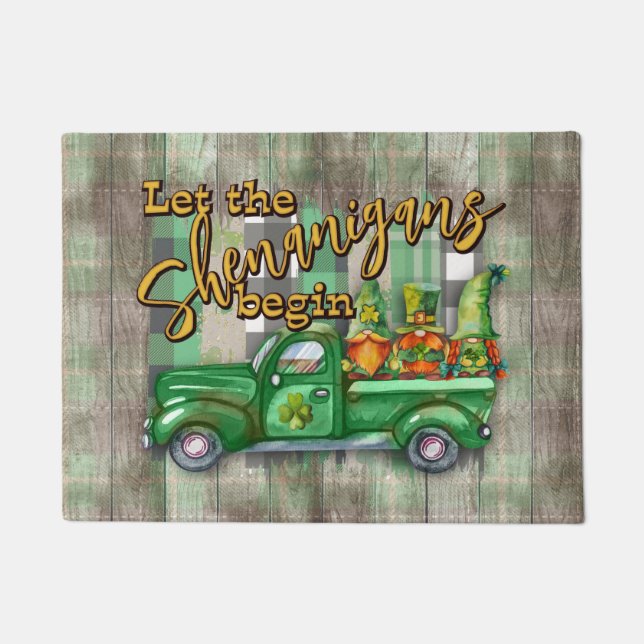 St. Patrick's Day Gnomes In Truck Shenanigans  Doormat (Front)
