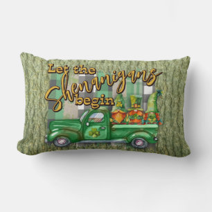 St. Patrick's Day Gnomes In Truck Shenanigans Lumbar Pillow