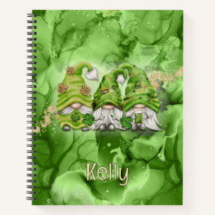 St. Patrick's Day Gnomes on Green Alcohol Ink Notebook