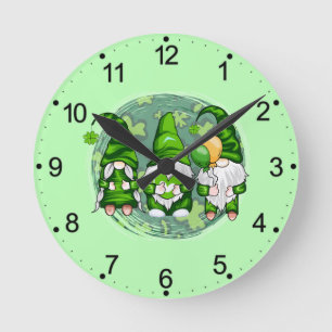 St. Patrick's Day Gnomes Shamrock Gnomes-54989 Round Clock