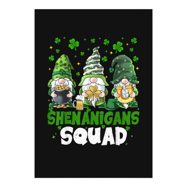 St Patricks Day Gnomes Shenanigans Squad Saint  Photo Print (Front)