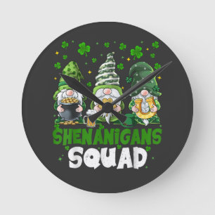 St Patricks Day Gnomes Shenanigans Squad Saint Round Clock