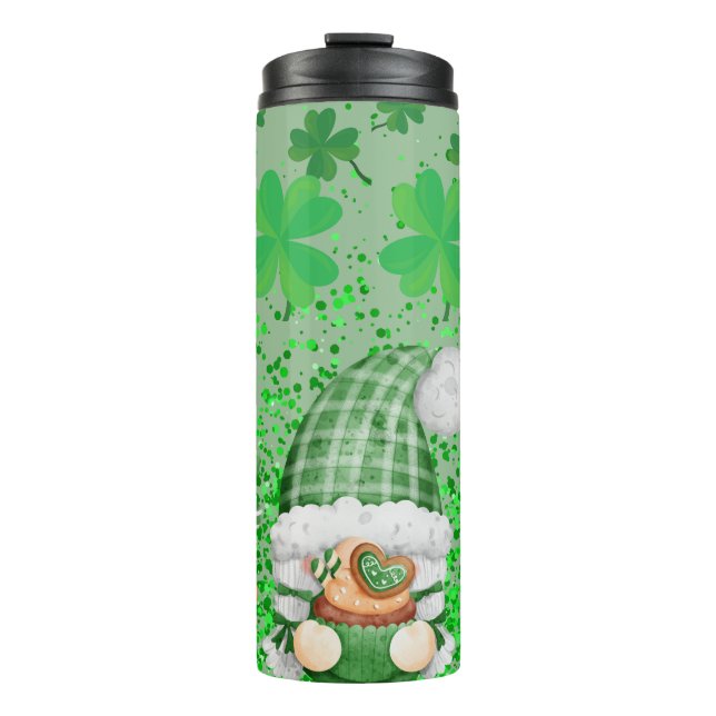 St. Patrick's Day Gnomes with Shamrocks and Green  Thermal Tumbler (Front)