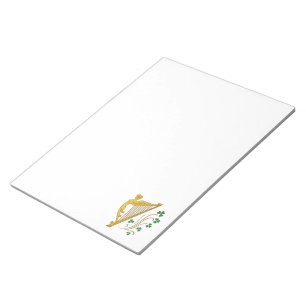 St Patrick's Day Gold Harp and Shamrocks Notepad