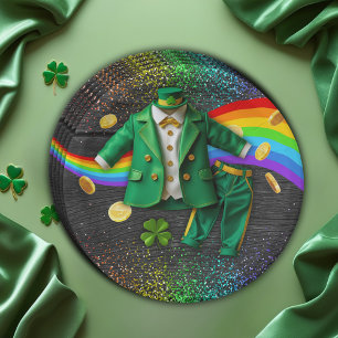St. Patrick's Day Gold Rainbow Clover Baby Shower Paper Plate