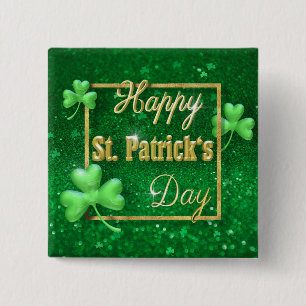 St. Patrick's Day Gold Shamrock 2 Inch Square Button