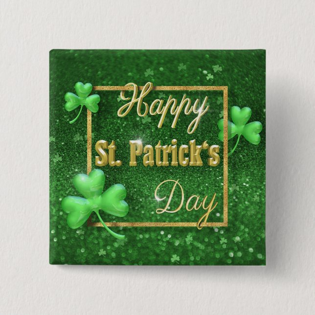 St. Patrick's Day Gold Shamrock 2 Inch Square Button (Front)