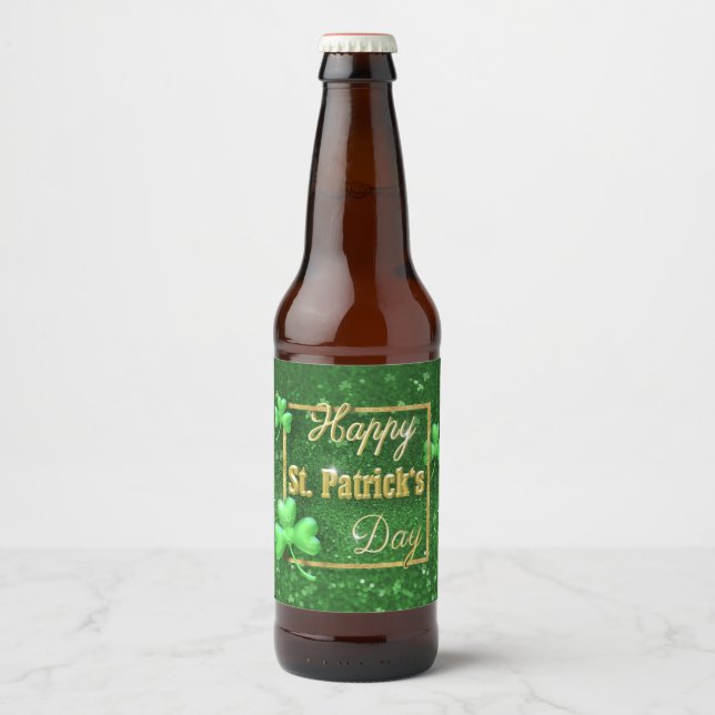 St. Patrick's Day Gold Shamrock Beer Bottle Label (Front)