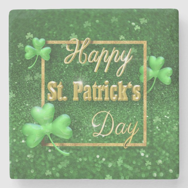 St. Patrick's Day Gold Shamrock Stone Coaster (Front)