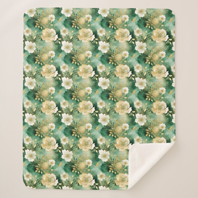 St. Patrick's Day Golden Blossom Sherpa Blanket (Front)