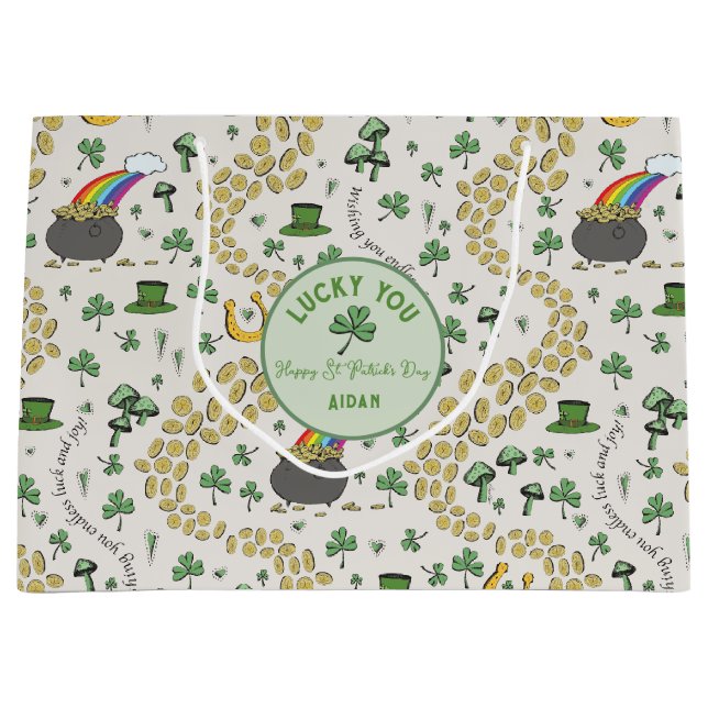St Patricks Day Good Luck Large Gift Bag (Front)