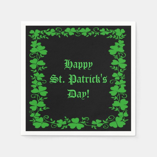 St. Patrick's Day Green and Black Shamrock Napkins (Front)