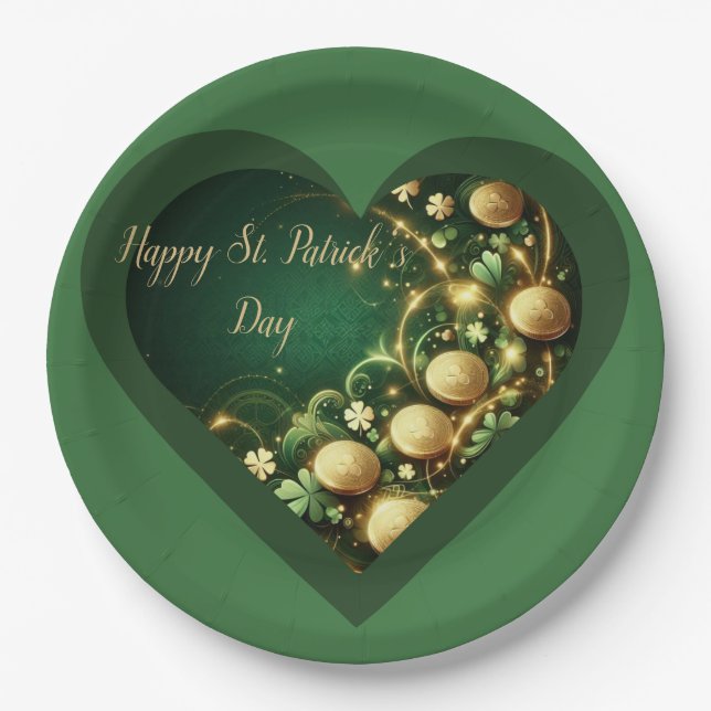 St Patrick's Day Green and Gold Coins Paper Plate (Front)