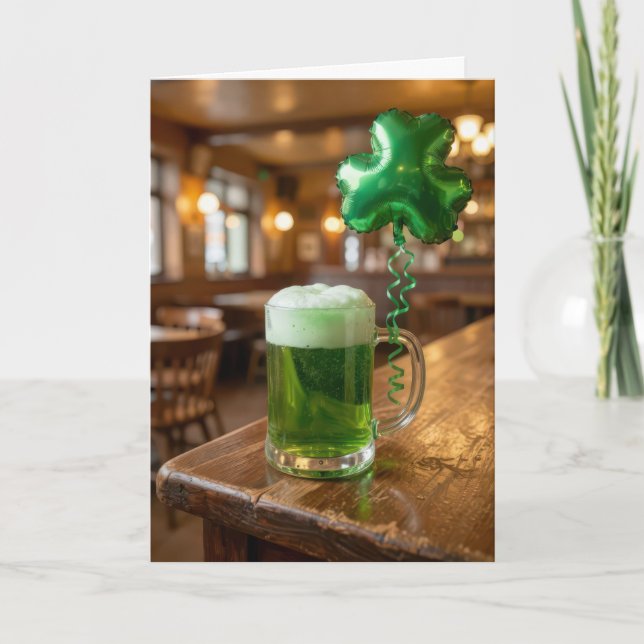 St. Patrick's Day Green Beer and Balloon Card (Front)