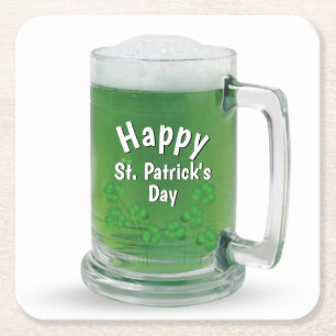 St. Patrick's Day Green Beer Square Paper Coaster