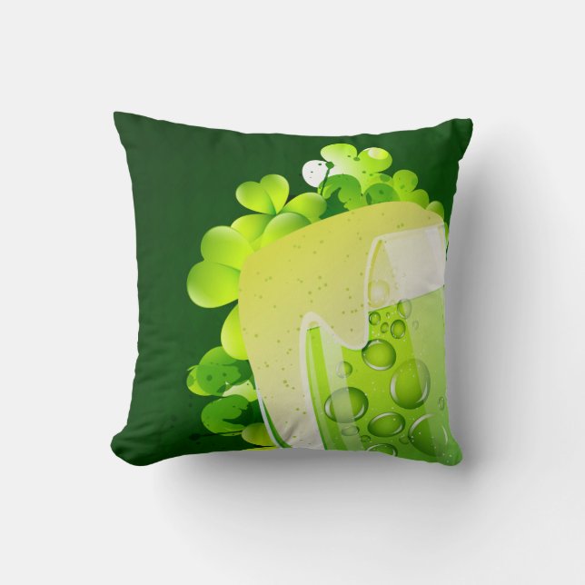 St. Patrick's Day Green Beer Throw Pillow (Front)