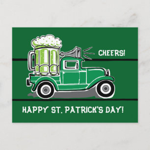 St Patrick's Day Green Beer Vintage Truck Postcard