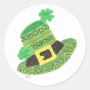 St-Patrick's Day green chevron leprechaun hat Classic Round Sticker