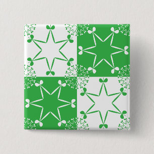 St Patricks Day Green Clover Star Geometric 2 Inch Square Button