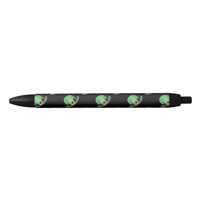 St Patrick's Day Green Derby Hat Pattern on Black Black Ink Pen (Front)