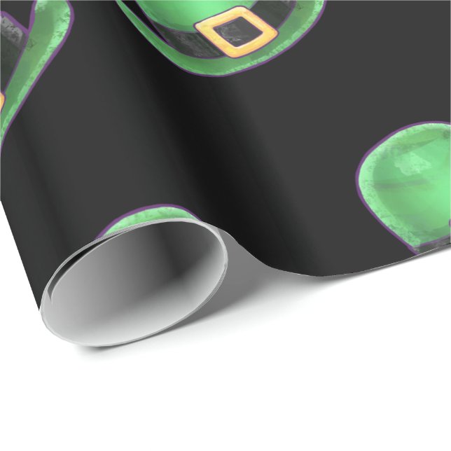 St Patrick's Day Green Derby Hat Pattern on Black Wrapping Paper (Roll Corner)