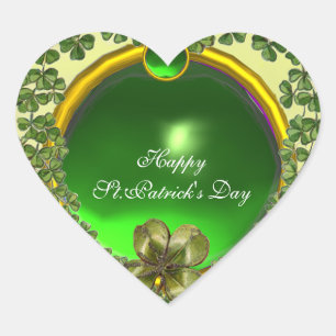 ST.PATRICK'S DAY GREEN EMERALD GEM SHAMROCK HEART HEART STICKER