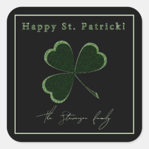 St. Patrick's Day, green glitter clover  Square St Sticker