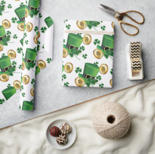 St. Patrick's Day Green Hat Shamrock Vine Irish Wrapping Paper