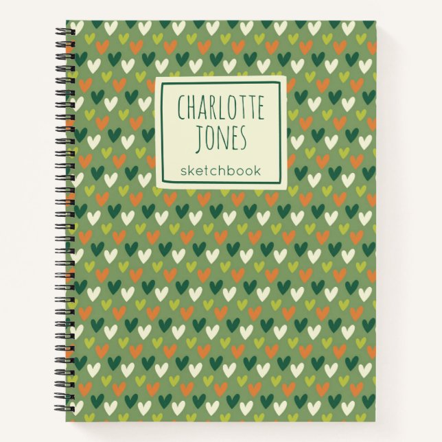 St Patrick's Day Green Hearts Personalized Drawing Notebook (Front)