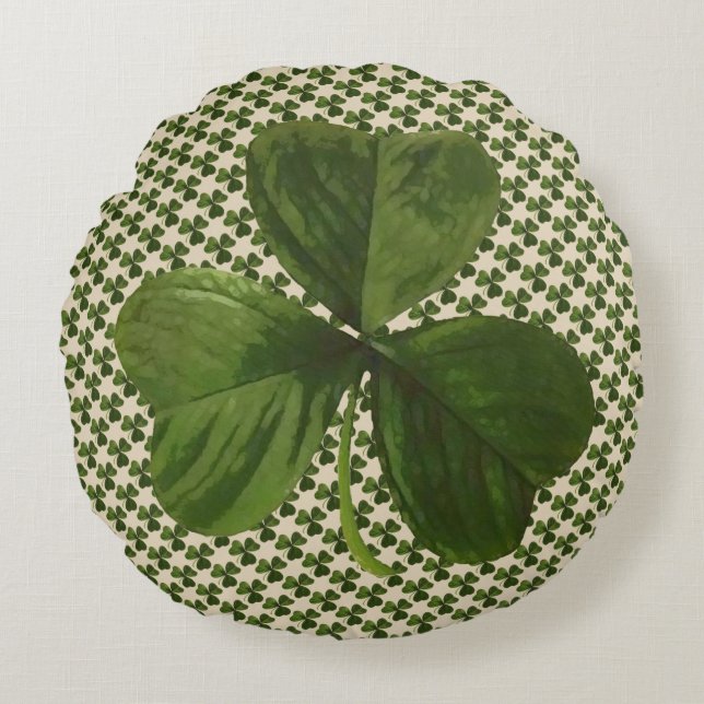 St Patrick's Day Green Irish Shamrock Pattern Round Pillow (Front)