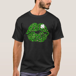 St Patrick's Day Green Leopard Lips Kiss Me Irish  T-Shirt