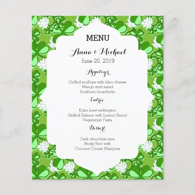 St. Patrick's Day Green Mariage Menu (Devant)