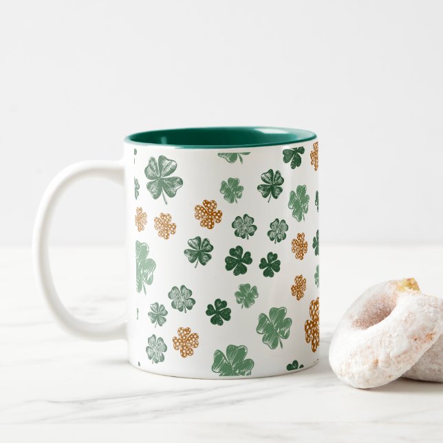 St. Patrick's Day Green Orange Shamrock Creative  Two-Tone Coffee Mug (With Donut)