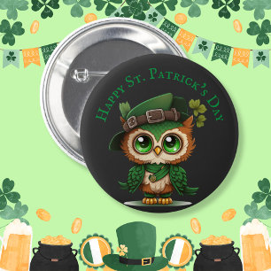 St. Patrick's Day Green Owl personalized  2 Inch Round Button