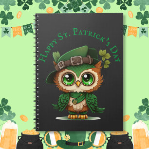 St. Patrick's Day Green Owl personalized Notebook