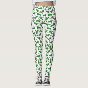 St Patricks Day Green Plaid Truck Clover Leaf  Leggings