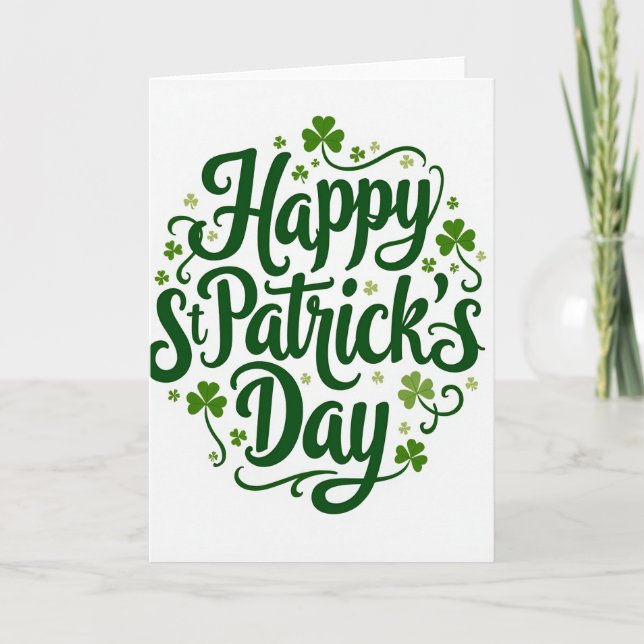 St Patricks Day Green Script Card (Front)
