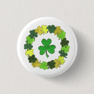St. Patrick's Day Green Shamrock Clover Wreath 1 Inch Round Button