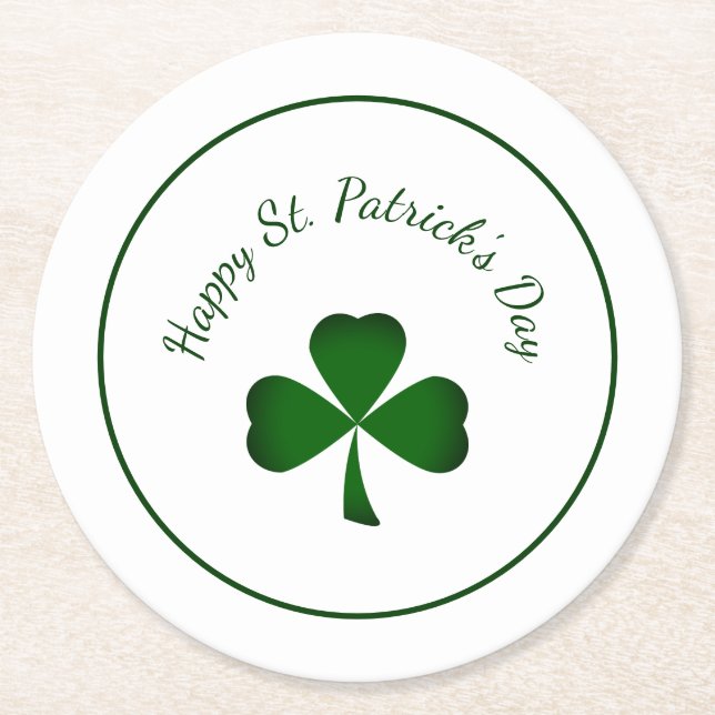 St. Patrick's Day Green shamrock Cute Clover Round Paper Coaster (Front)