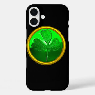 ST PATRICK'S DAY GREEN SHAMROCK GEMSTONE JEWEL iPhone 16 PLUS CASE
