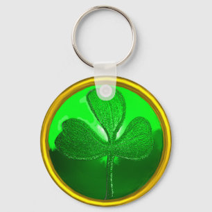 ST PATRICK'S DAY GREEN SHAMROCK GEMSTONE JEWEL KEYCHAIN