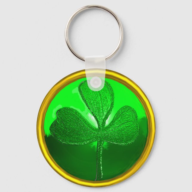 ST PATRICK'S DAY GREEN SHAMROCK GEMSTONE JEWEL KEYCHAIN (Front)