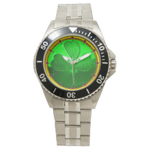ST PATRICK'S DAY GREEN SHAMROCK GEMSTONE JEWEL WATCH