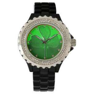 ST PATRICK'S DAY GREEN SHAMROCK GEMSTONE JEWEL WATCH
