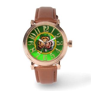 ST PATRICK'S DAY GREEN SHAMROCK GEMSTONE JEWEL WATCH