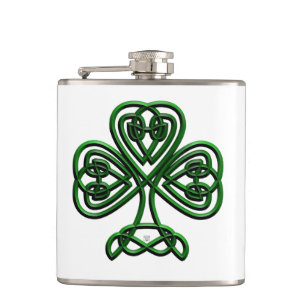 St Patricks Day Green Shamrock Hip Flask