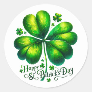 St Patricks Day Green Shamrock Illustration Classic Round Sticker