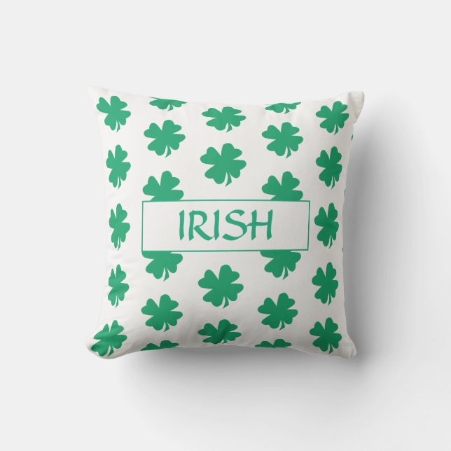 St Patrick's Day Green Shamrock Leaf Pattern Irish Outdoor Pillow (Front)